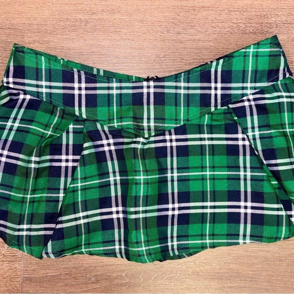☘️ St Patrick’s Day ladies green plaid polyester micro mini skirt (one size) 🍀 - Picture 3 of 5